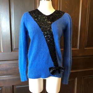 Affinity Vintage Sweater Silk Angora Wool Sequins Bow Blue/Black Women's Size S